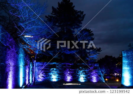 Illuminating the corners of the stone walls 123199542