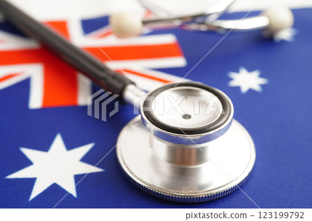 Stethoscope on Australia national flag. Stethoscope on Australia national flag. 123199792