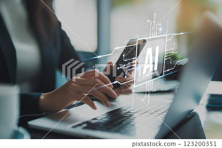 Human interact with AI artificial intelligence brain process generative AI EIDE 123200351