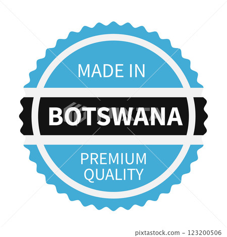 Made in Botswana round, label. Quality mark vector icon isolated on white. Perfect for logo design, tags, badges, stickers, emblem, product package, etc. Made in Botswana round, label. Quality mark vector icon isolated on white. Perfect for logo design, tags, badges, stickers, emblem, product package, etc. 123200506