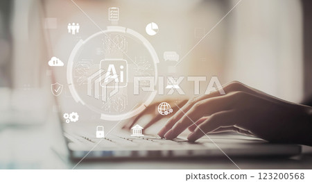 Human interact with AI artificial intelligence brain process generative AI EIDE 123200568