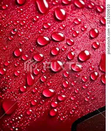 Image of water droplets and a water-repellent car hood (red) 123200610