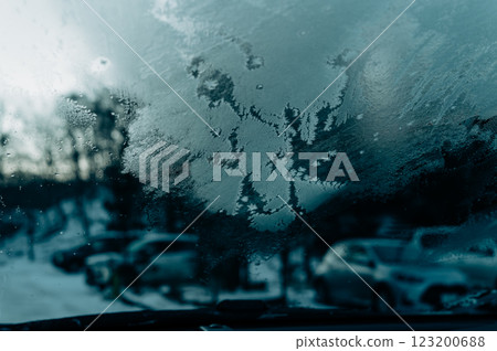 Frozen Vision (view through a windshield in winter) Frozen Vision (view through a windshield in winter) 123200688