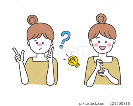 Illustration material of a worried woman and a smiling woman Illustration material of a worried woman and a smiling woman 123200816