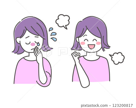 Illustration material of a worried woman and a smiling woman 123200817