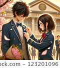 A picture of a girl confessing her love to her graduating senior after receiving a uniform button from him. 123201096