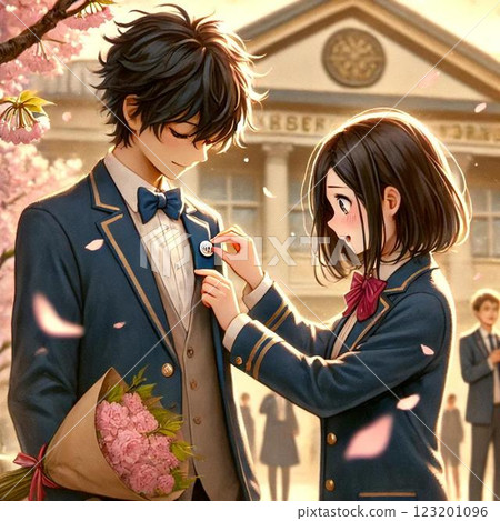 A picture of a girl confessing her love to her graduating senior after receiving a uniform button from him. 123201096