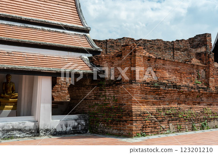 Brick base foundation and pavilion in Wat Phutthaisawan. A historic Thai Buddhist temple in Phra Nakhon Si Ayutthaya Province, Thailand. It is a part of Ayutthaya Historical Park Brick base foundation and pavilion in Wat Phutthaisawan. A historic Thai Buddhist temple in Phra Nakhon Si Ayutthaya Province, Thailand. It is a part of Ayutthaya Historical Park 123201210