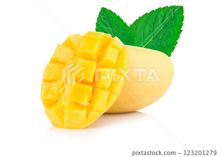 mango yellow Peel square cube piece isolated on white background 123201279