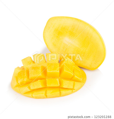 mango yellow Peel square cube piece isolated on white background 123201288