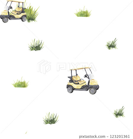 Watercolor seamless pattern with yellow golf carts Watercolor seamless pattern with yellow golf carts 123201361