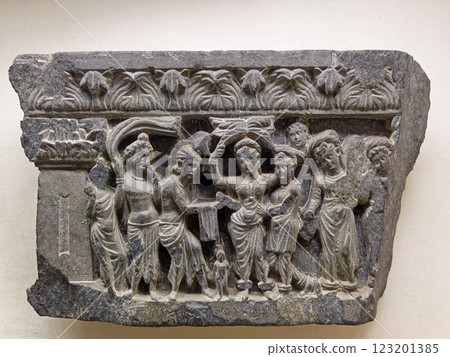 A nativity relief depicting the moment of the Buddha's birth at the Lahore Museum in Pakistan A nativity relief depicting the moment of the Buddha's birth at the Lahore Museum in Pakistan 123201385