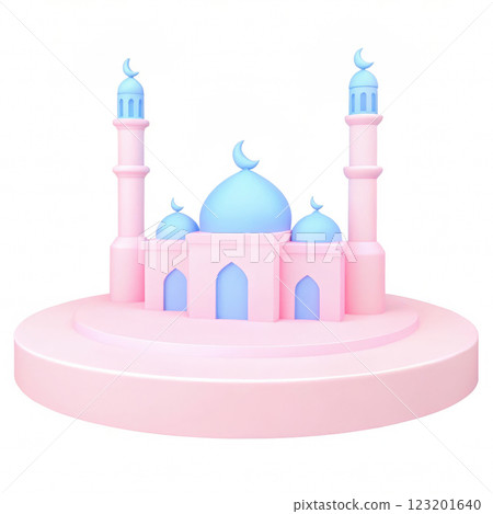 colorful mosque model with domes and minarets on circular base 123201640