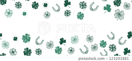 St. Patricks Day, clover pattern on white. Hand drawn illustrations 123201881