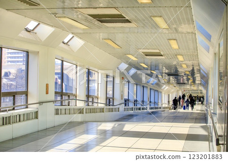 Mikawa Anjo Station, a long passageway connecting the Shinkansen and conventional train lines 123201883