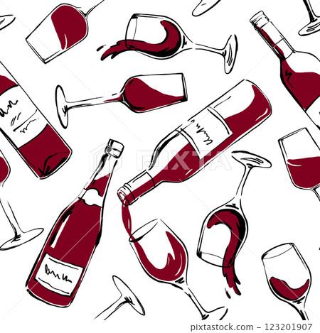 Naive drawing pattern with bottles in Dolce Vita aesthetic. Hand-drawn chalk wine illustrations. A collection of whimsical doodle line art. Vintage ink elements for menus and posters Naive drawing pattern with bottles in Dolce Vita aesthetic. Hand-drawn chalk wine illustrations. A collection of whimsical doodle line art. Vintage ink elements for menus and posters 123201907