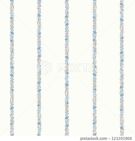 Fashionable and stylish vertical striped floral pattern in the Liberty style known as millefleurs, featuring small flowers. Vertical striped wallpaper enhances its elegance. Fashionable and stylish vertical striped floral pattern in the Liberty style known as millefleurs, featuring small flowers. Vertical striped wallpaper enhances its elegance. 123201908