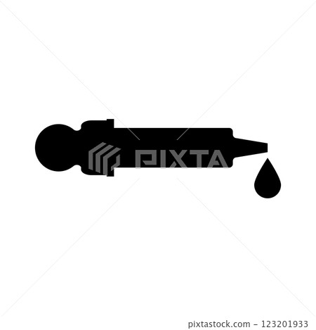 Big large pipette dropper with a drop. Vector illustration and silhouette on white background. Big large pipette dropper with a drop. Vector illustration and silhouette on white background. 123201933