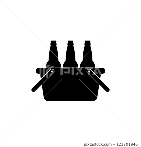 Shopping basket icon with beer bottles. Vector illustration. Editable template. Shopping basket icon with beer bottles. Vector illustration. Editable template. 123201940