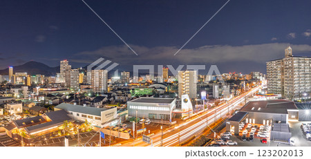 (Night cityscape) Panoramic view of high-rise buildings, tower apartments and National Route 3 (Yoan-cho, Kumamoto City) 123202013