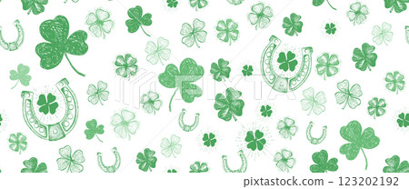 St. Patricks Day, clover pattern on white. Hand drawn illustrations St. Patricks Day, clover pattern on white. Hand drawn illustrations 123202192