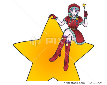 Christmas girl sitting on a star on white background Christmas girl sitting on a star on white background 123202249