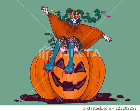 萬聖節女孩綠色背景 123202252