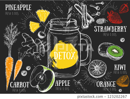 Juice menu, hand drawn. Smoothie.	 123202267