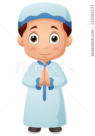 Cute muslim boy cartoon on white background 123202271