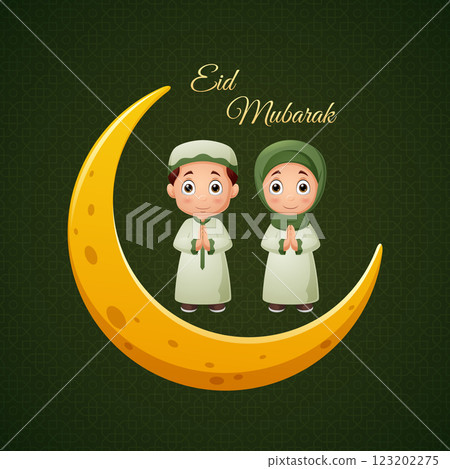 Ramadan kareem with muslim boy and girl cartoon Ramadan kareem with muslim boy and girl cartoon 123202275