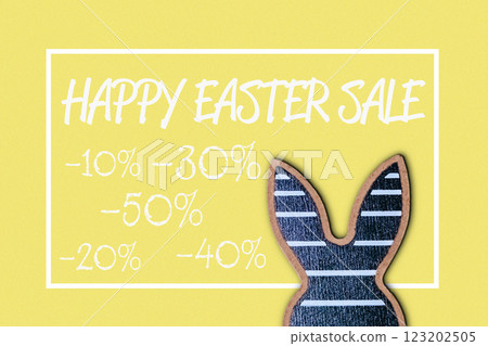 Sign for a happy Easter sale with a rabbit on it Sign for a happy Easter sale with a rabbit on it 123202505