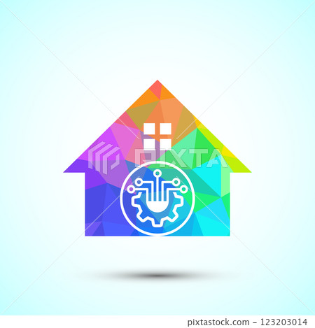 Smart house icon design illustration, Smart home technology and automation, low poly style Smart house icon design illustration, Smart home technology and automation, low poly style 123203014
