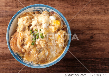 Pork Cutlet (Katsudon) Served with Rice and Egg 123203156