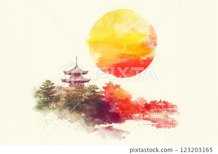 夕陽下的日本五重塔與天空 123203165