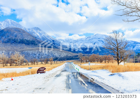大分縣九重郡山並高速公路長者原的冬天 大分縣九重郡山並高速公路長者原的冬天 123203373