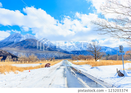 大分縣九重郡山並高速公路長者原的冬天 123203374
