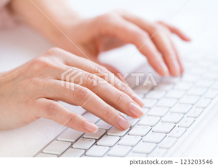 Woman's hands typing Woman's hands typing 123203546