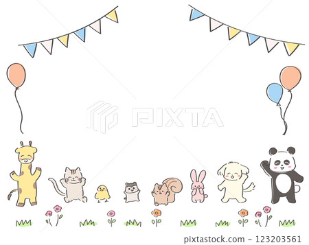 可愛手繪動物生日框橫向 可愛手繪動物生日框橫向 123203561