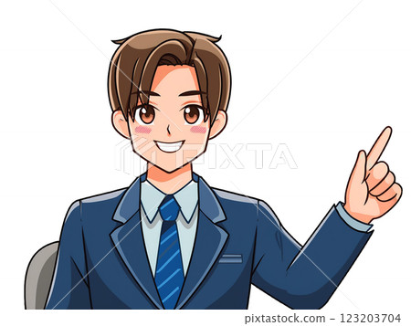 微笑著指著的商人 123203704