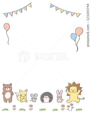 Cute animal celebration frame vertical type bear fox mouse hedgehog rabbit lion 123203744