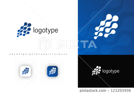 Abstract molecular structure logo with interconnected shapes resembling network or neural links. Suitable for IT, biotech, AI, healthcare, research industries. Modern minimal vector logo 123203936