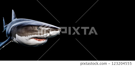 大白鯊。黑色背景。 123204555