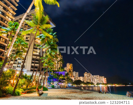 Waikiki Beach in Hawaii at night Waikiki Beach in Hawaii at night 123204711