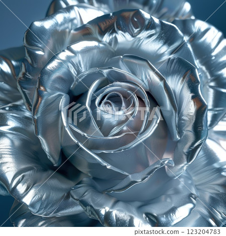 Close-Up of Metallic Silver Rose with Reflective Shiny Petals 123204783