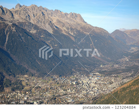 Chamonix valley in autumn with majestic mountains dominating the landscape 123204884