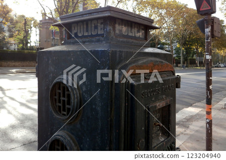 Old French Police call post in Neuilly-sur-Seine 123204940