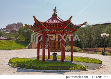 Spinning Buddhist prayer wheel in Ulan-Ude 123204966