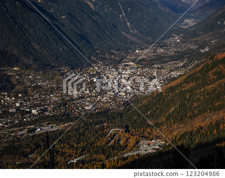 Chamonix cityscape nestled in french alps during autumn Chamonix cityscape nestled in french alps during autumn 123204986