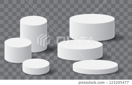 White podium circle blank set collection on grey checkered background vector 123205477