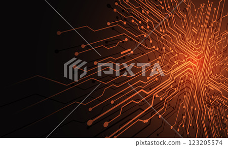 Abstract orange black circuit board technology connected lines electronics elements computer motherboard chip processor semiconductor digital on grey background vector Abstract orange black circuit board technology connected lines electronics elements computer motherboard chip processor semiconductor digital on grey background vector 123205574
